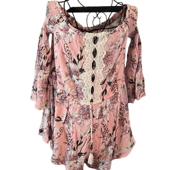NWT Scrappy Koko 100% cotton romper Lace Off Shoulder Sz Small Women - Picture 2 of 10